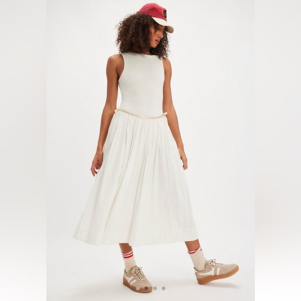 NWT Nightingale Seersucker Midi Dress Ivory Combo Medium